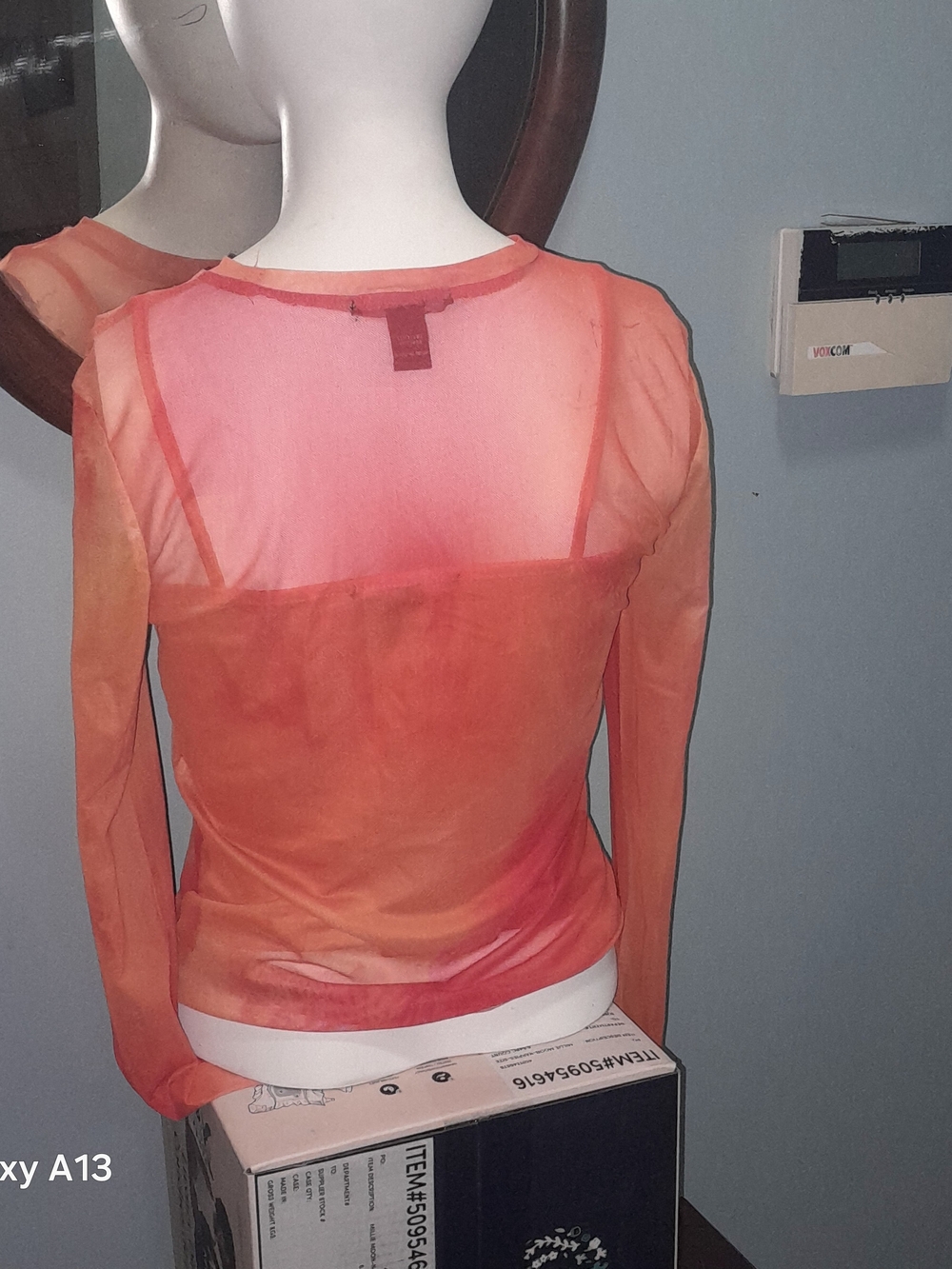 Sheer Orange Ombre Long-Sleeve Women's Top